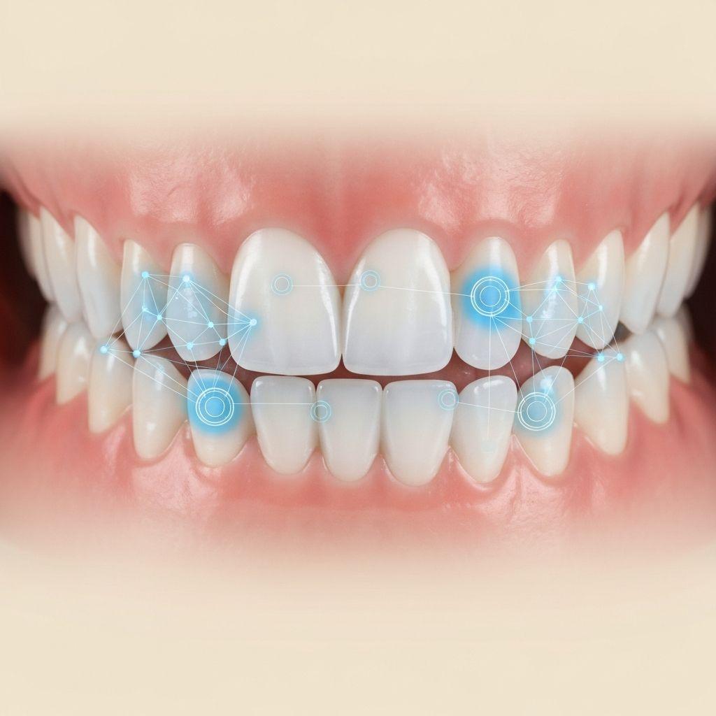 AI detection mesh overlay mapping enamel density on dental scan